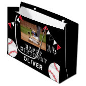 Black Baseball Bunting Flags Foto Geburtstag Große Geschenktüte (Vorderseite Schrägansicht)