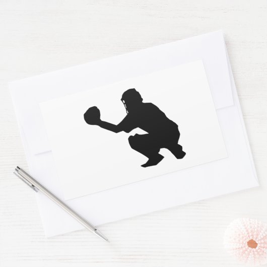 Black Baseball Catcher-Silhouette Rechteckiger Aufkleber (Umschlag)