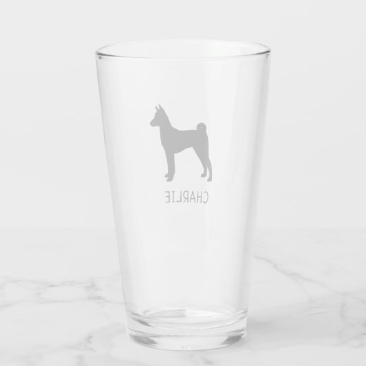 Black Basenji Dog Silhouette Personalisiert Glas (Rückseite)