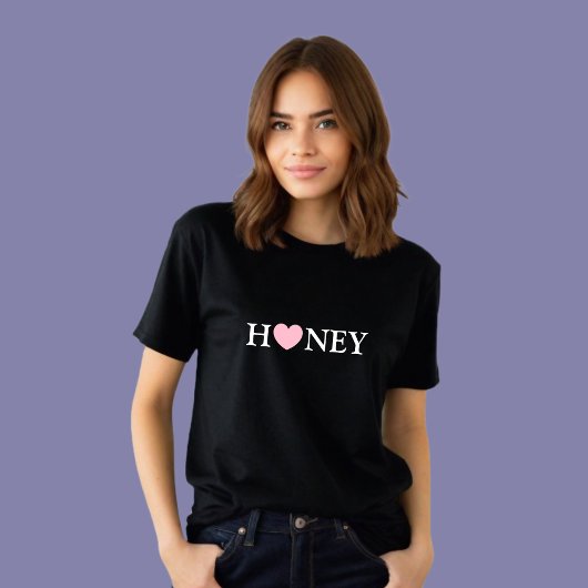Black Basic Heart Honey Print T-Shirt