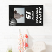 Black Basketball Ball Boy Foto Happy Birthday Banner (Insitu)