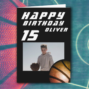 Black Basketball Ball Boy Foto Happy Birthday Karte