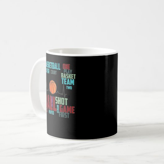 Black Basketball Stuff Coach Team Red Heart Kaffeetasse (Vorderseite Links)
