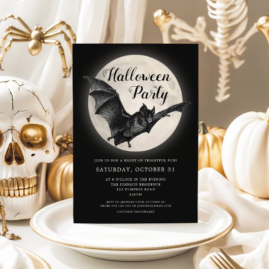 Black Bat Full Moon Halloween-Party Einladung