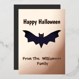 Black Bat Happy Halloween Rose Gold Folien Feiertagskarte