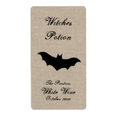 Black Bat on Burlap Hexen Tränke Weinetikett (Vorne)