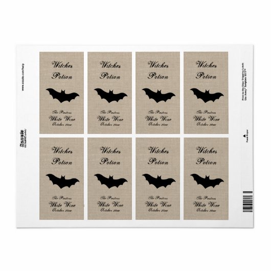 Black Bat on Burlap Hexen Tränke Weinetikett (Vorne)