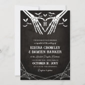 Black Bats & Skeleton Herzgoth Halloween Hochzeit Einladung (Vorderseite)