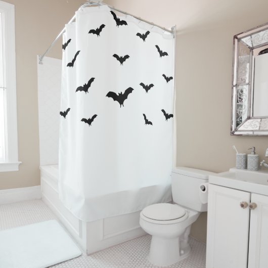 Black Bats & White Niedlich Halloween Chic Duschvorhang (Beispiel)