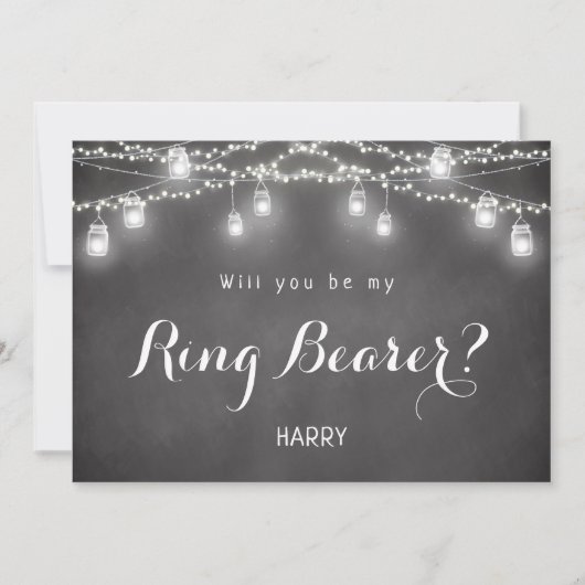 Black Be My Ring Bearer Rustic Mason Jar Einladung (Vorderseite)