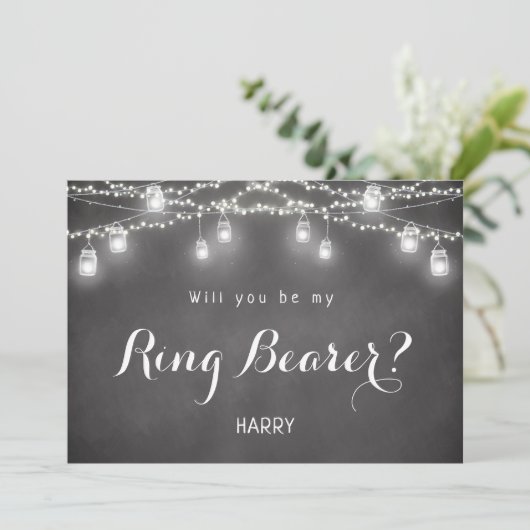 Black Be My Ring Bearer Rustic Mason Jar Einladung (Stehend Vorderseite)