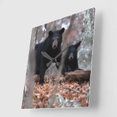Black Bear and Cub Clock Quadratische Wanduhr (Winkel)