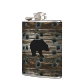 Black Bear Black Bear Paws Rustic Wood Flachmann (Links)
