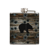 Black Bear Black Bear Paws Rustic Wood Flachmann (Rückseite)
