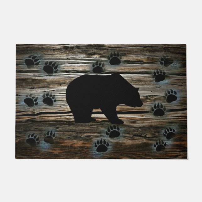 Black Bear Black Bear Paws Rustic Wood Fußmatte (Vorderseite)