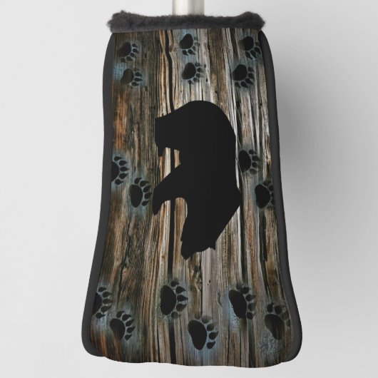 Black Bear Black Bear Paws Rustic Wood Golf Headcover (Rotieren 90)