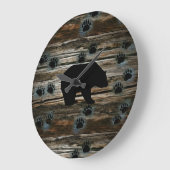 Black Bear Black Bear Paws Rustic Wood Große Wanduhr (Winkel)
