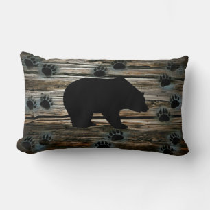 Black Bear Black Bear Paws Rustic Wood Lendenkissen