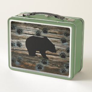 Black Bear Black Bear Paws Rustic Wood Metall Brotdose
