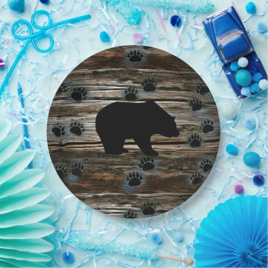Black Bear Black Bear Paws Rustic Wood Pappteller (Party)