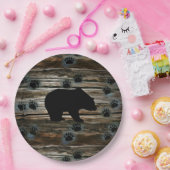 Black Bear Black Bear Paws Rustic Wood Pappteller (Party)