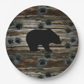 Black Bear Black Bear Paws Rustic Wood Pappteller (Vorderseite)