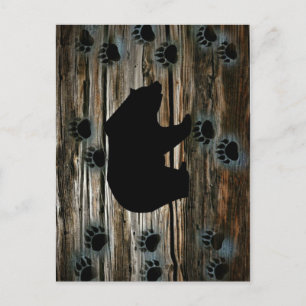 Black Bear Black Bear Paws Rustic Wood Postkarte