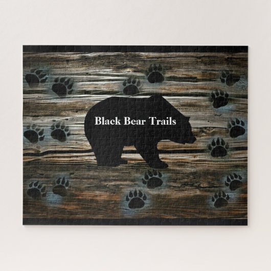 Black Bear Black Bear Paws Rustic Wood Puzzle (Horizontal)
