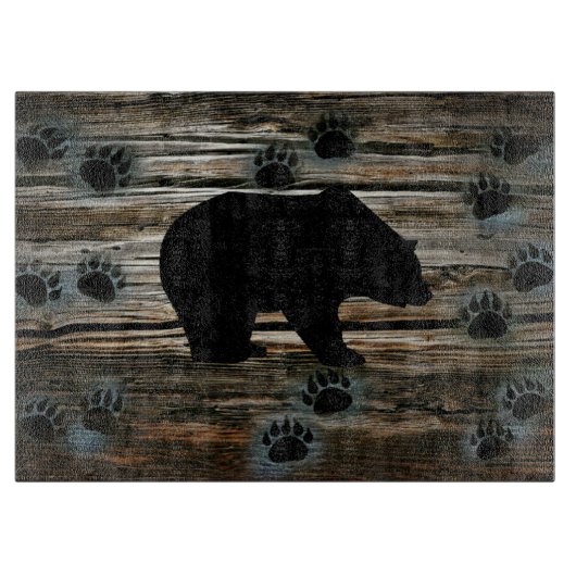 Black Bear Black Bear Paws Rustic Wood Schneidebrett (Vorderseite)