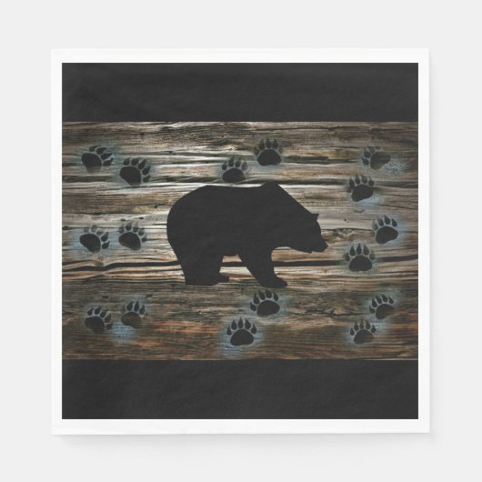 Black Bear Black Bear Paws Rustic Wood Serviette (Vorderseite)