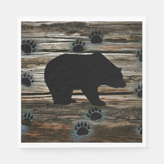 Black Bear Black Bear Paws Rustic Wood Serviette (Vorderseite)