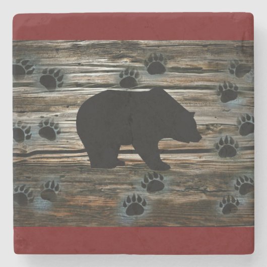 Black Bear Black Bear Paws Rustic Wood Steinuntersetzer (Vorderseite)
