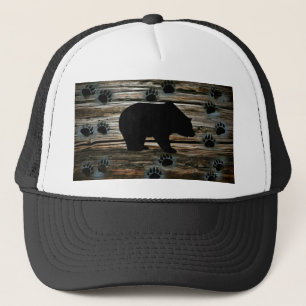 Black Bear Black Bear Paws Rustic Wood Truckerkappe