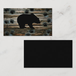 Black Bear Black Bear Paws Rustic Wood Visitenkarte