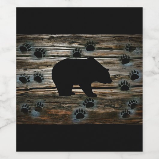 Black Bear Black Bear Paws Rustic Wood Weinetikett (Einzelnes Label)
