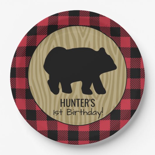 Black Bear Buffalo Kariert Lumberjack Plakat Pappteller (Vorderseite)