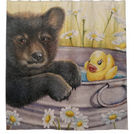 Black Bear Cub Waschen Badewanne Wasserfarbe Kunst Duschvorhang