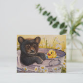 Black Bear Cub Waschen Badewanne Wasserfarbe Kunst Postkarte (Stehend Vorderseite)