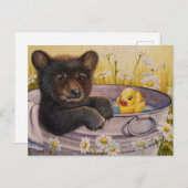 Black Bear Cub Waschen Badewanne Wasserfarbe Kunst Postkarte (Vorne/Hinten)