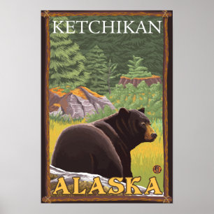 Black Bear in Forest - Ketchikan, Alaska Poster