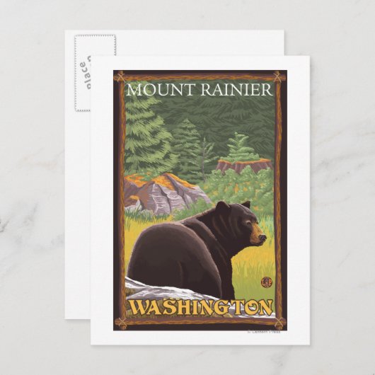 Black Bear in Forest - Mount Rainier, Washington Postkarte (Vorne/Hinten)