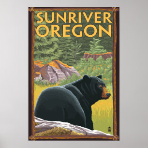 Black Bear in Forest - Sun River, Oregon Poster