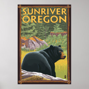 Black Bear in Forest - Sun River, Oregon Poster