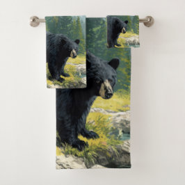 Black Bear Nature Towel Set Personalize It