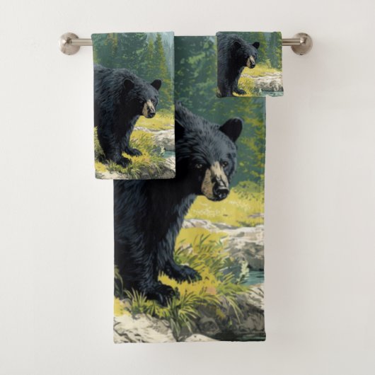 Black Bear Nature Towel Set Personalize It  (Insitu)