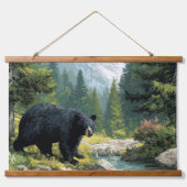Black Bear Nature  Wandteppich Mit Holzrahmen (Vorne)