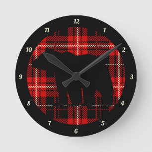 Black Bear Red Black Plaid Runde Wanduhr
