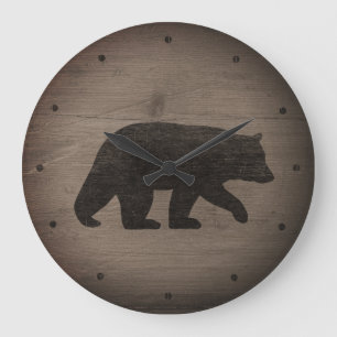 Black Bear Silhouette Große Wanduhr