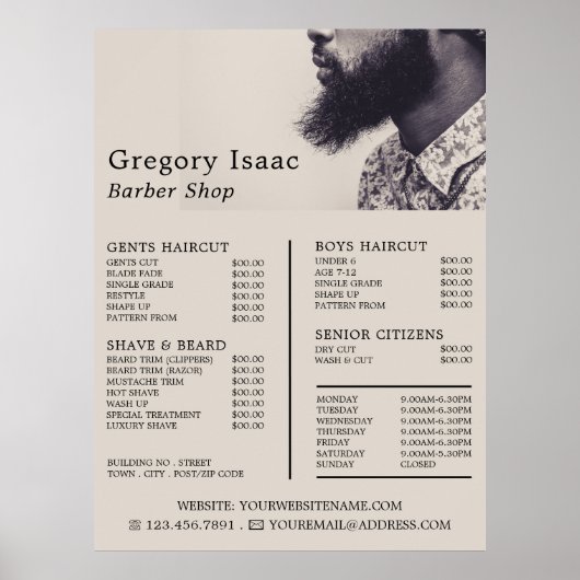 Black Beard Model, Men Barbers Price List Poster (Vorne)