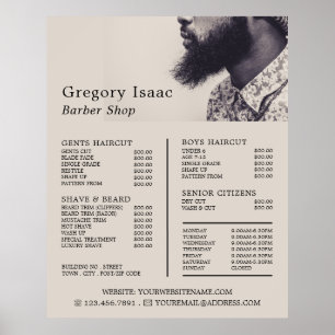 Black Beard Model, Men Barbers Price List Poster